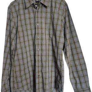 BOSS Hugo Boss Long Sleeve Button Down Sz Large Shirt Slim Fit Gray with Plaid